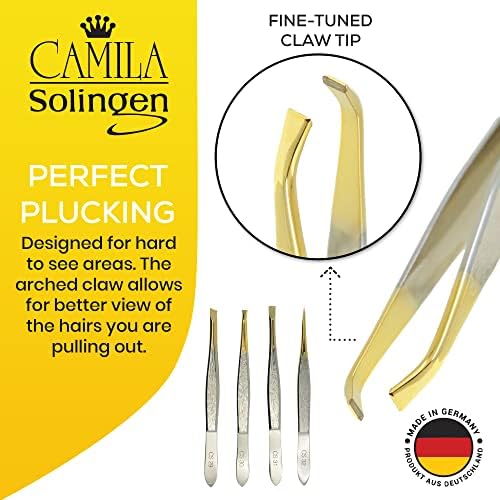 CS30 3.5 Inches Gold Tipped, Surgical Grade, German Carbon Steel Tweezers (Claw) - Flawless Eyebrow and Facial Hair Shaping and Removal for Men/Women