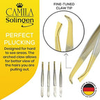 CS30 3.5 Inches Gold Tipped, Surgical Grade, German Carbon Steel Tweezers (Claw) - Flawless Eyebrow and Facial Hair Shaping and Removal for Men/Women