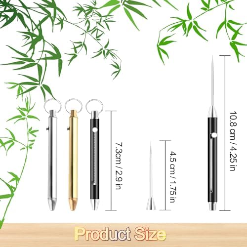 Portable Titanium Toothpicks,Pocket Metal Toothpick Reusable with Stainless Steel Toothpick Holder Keychain Telescopic Toothpick Holders(3 Pieces)