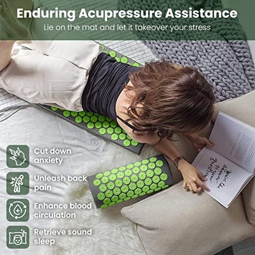 ROMIX Acupressure Mat and Pillow Set, Acupuncture Mat for Back Pain, Neck, Shoulder Pain Relief, Stress Reduction, Wellness Therapy, Cushioned Acupressure Mats with Carry Bag for Men and Women