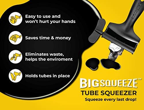 Big Squeeze® Tube Squeezer | Heavy Duty Tube Wringer - Made in USA - Toothpaste, Paint, Cosmetics, Sunscreen, Hair Dye, Adhesives, Metal Tubes. Comfortable Ergonomic Dispenser Tool (Black)