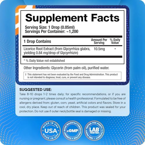 BioMatrix Licorice Root Extract Liquid Drops with Glycyrrhizin (0.87 per Drop), Cortisol Supplement, Licorice Root Tincture, Higher Potency Per Drop, 2-4 Month Supply 1,200 Drops 2 fl oz