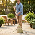Corn Broom with Wood Handle Heavy Duty Indoor Outdoor Broom (1 1/4 Inch Handle)
