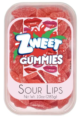 Zweet Sour Gummy Candy Lips 10 Ounce – Valentines Day Candy, Valentine Candy, Red Candy, Sour Kosher Candy, Halal Candy – Resealable Pack of Sour Gummy Candy