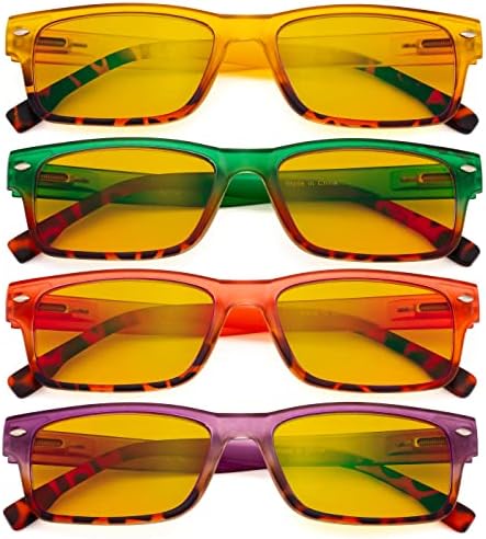 Eyekepper 4 Pack Computer Reading Glasses - Fashion Blue Light Blocking Readers for Women Men Amber Tinted +2.00