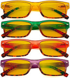 Eyekepper 4 Pack Computer Reading Glasses - Fashion Blue Light Blocking Readers for Women Men Amber Tinted +2.50
