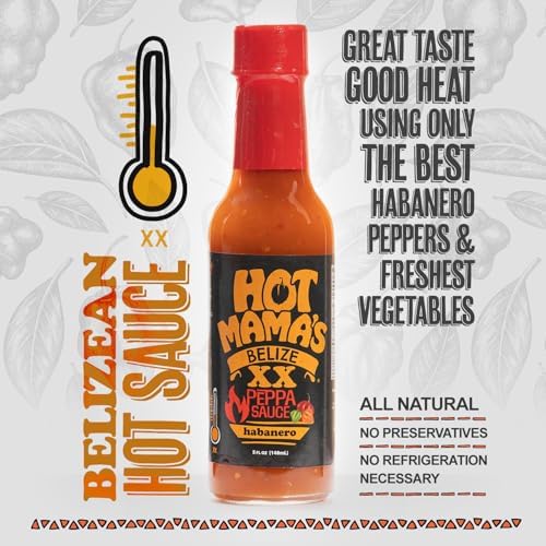 Hot Mama's Belize XX Pepper - Habanero Hot Sauce Medium-High Heat Level, All-Natural, No Preservatives, Non GMO – Gluten-Free, Vegan-Friendly, Fresh Ingredients – Great for Healthy Meals – 5 oz Glass Bottle