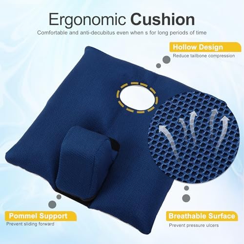 Wheelchair Wedge Pommel Cushion with Safety Straps Non-Slip Wheelchair Cushion for Seniors Prevents Forward Sliding, Provides Leg Abduction, Improves Positioning, Fall Prevention（16 * 17IN）