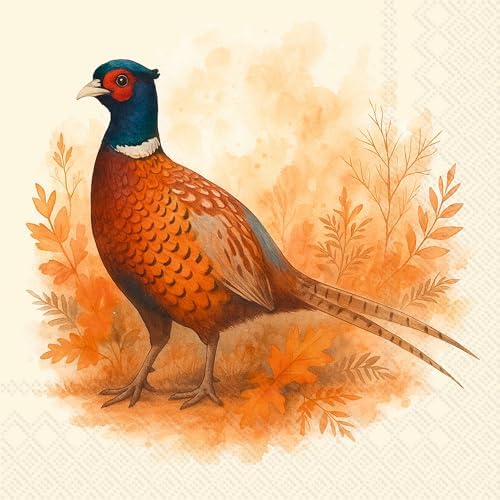 IHR Ideal Home Range Cocktail Napkins Disposable 3-Ply Paper Party Supplies, 5" x 5", Pheasant Field, 20-Count