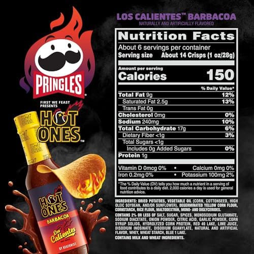 Pringles Hot Ones Los Calientes Potato Crisps Chips, Barbacoa, Spicy Snacks, Hot Sauce Inspired, 5.5oz Can (1 Can)