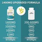 Liposomal Alpha Lipoic Acid 1400mg Softgels, ALA Supplement with L-Carnitine 1000mg, Ubiquinol (Active CoQ10) 100mg and Vitamin E 10mg,Alpha-Lipoic Acid for Antioxidants, Nerve,Energy 60 Softgels