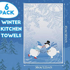 Panelee 6 Pcs Winter Kitchen Towels for Hello Winter Bathroom Blue Christmas Snowman Hand Tea Towels 12 x 18 Inch Absorbent Christmas Decorative for Kitchen Housewarming Cooking Gift