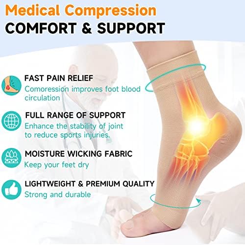 TOFLY® Plantar Fasciitis Socks for Women Men, Truly 20-30mmHg Compression Socks for Arch & Ankle Support, Foot Care Compression Sleeves for Injury Recovery, Eases Swelling, Pain Relief, Beige M