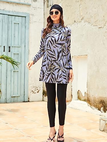 Muslim Swimsuits for Women Printed 3 Pieces Fully Covered Swimwear Burkini Detachable Hijab