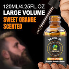 Beard Oil,120ml/4.25fl.oz Oil Promote Large Volume Beard Growth,Leave in Conditioner Beard Care Natural Sweet Orange Scent Mustaches Growth Soften Strength,Gifts for Men Him Dad