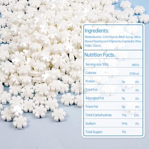 White Snowflake Sprinkles, Edible Snowflake Candy, Christmas Sprinkles for Cake Decorating, Christmas Cupcake & Cookie Toppers, Winter Holiday Party Candy Supplies, 180g/6.35oz