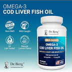 Dr. Berg Omega-3 Cod Liver Fish Oil 60 Softgels – Wild-Caught Icelandic Cod – Omega 3 EPA & DHA – Heart, Brain, Immune & Eye Support* – Lemon Flavor – 4X Lab-Tested – Non-GMO, No Fillers