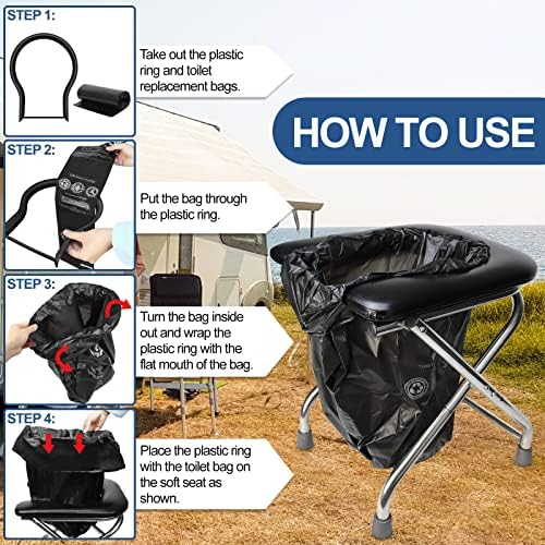 BLIKA Portable Toilet for Camping, 350LBS Stainless Steel Foldable Camp Travel Toilet with Soft Seat for Adults, 16.5-Inch Portable Toilet for Truckers, Camping, RV Travel, Road Trips, Outdoor Use