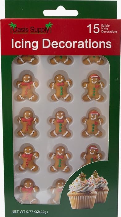 Christmas Holidays Edible Cake Decorations - Candy or Cupcake Topper - 15 Count Gingerbread Man Assortment