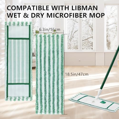 6 Pack Replacement Mop Refills Compatible with Libman Wet & Dry Microfiber Mop, Reusable Washable Mop Head Replacement Pads for Cleaning Multi-Surface Floor (Mop not Included)