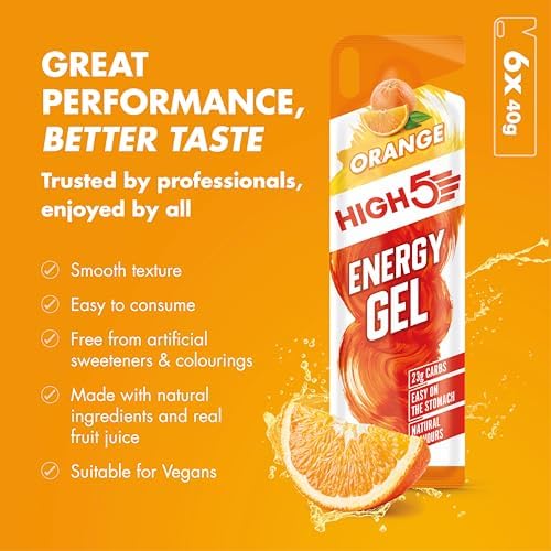 HIGH5 Energy Gel Quick Release Energy On The Go From Natural Fruit Juice (Orange, 6 x 40g)