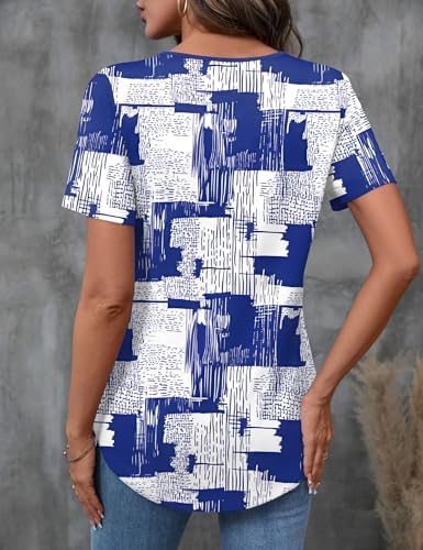 LOMON Womens Criss Cross Short Sleeve T-Shirts V-Neck Floral Summer Blouse Tops