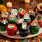 56PCS Edible Black History Month Cupcake Toppers Wafer Paper Freedom Day Cupcake Picks African American Cake Decor for February Black History Month Theme Party Cake Supplies