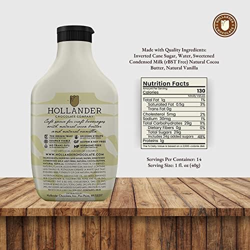 Hollander White Chocolate Cafe Sauce | GMO-Free, Gluten-Free, Soy-Free, Corn Syrup Free | 15 oz Squeeze Bottle