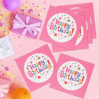 100 PCS Happy Birthday Paper Napkins, 13 x 13 Inches Pink Flowers Paper Napkins, 2-Ply Pink Disposable Decorative Hand Towels Napkins for Luncheon, Kids Birthday, Baby Shower Christmas Party Supplies