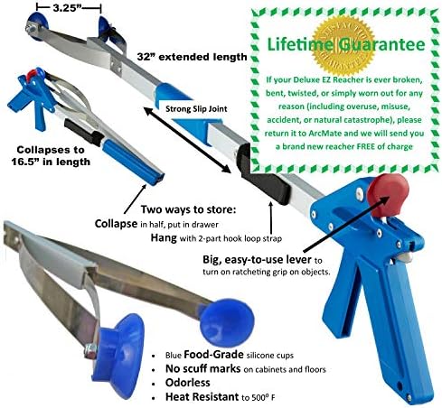 ArcMate EZ Reacher Indoor Grabber Reacher - Folding Grabber Tool with Collapsible Slip Joint, Locking Handle