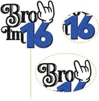 Ephlyn 1Pc Brother I'm 16 Cake Topper Glitter Star Happy 16th Birthday Cake Pick Bro I'm 16 Cake Decoration It's My 16th Birthday Decorations for Boys Cheers to 16 Years Old Party Supplies Blue