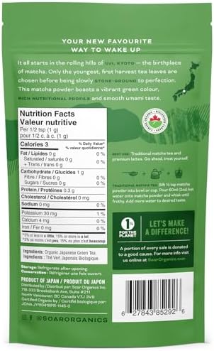 Soar Organics - Uji Ceremonial Grade Matcha Green Tea Powder - Authentic Japanese Origin (3.52 oz)