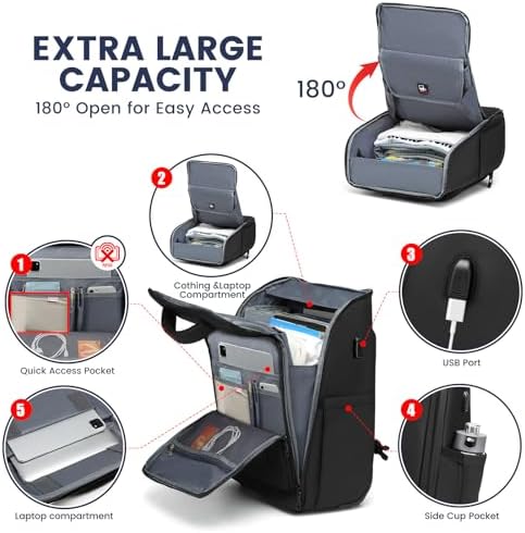 Rolling Backpack with Wheels, Waterproof Wheeled Backpack with USB Ports for Men Women, 15.6 Inch Travel Laptop Backpack with Wheels for Adults, Roller Carry-On Luggage Bag for Business Work