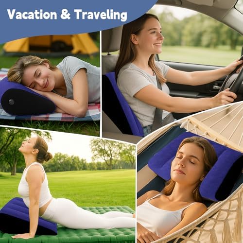 Prosixtoy Portable Wedge Pillow Inflatable Cushion - Body Positioners Lightweight Wedge Pillow for Sleeping, Leg Elevation, Use in Bed, Travel, Camping, Fast Inflating Deflation (Blue)