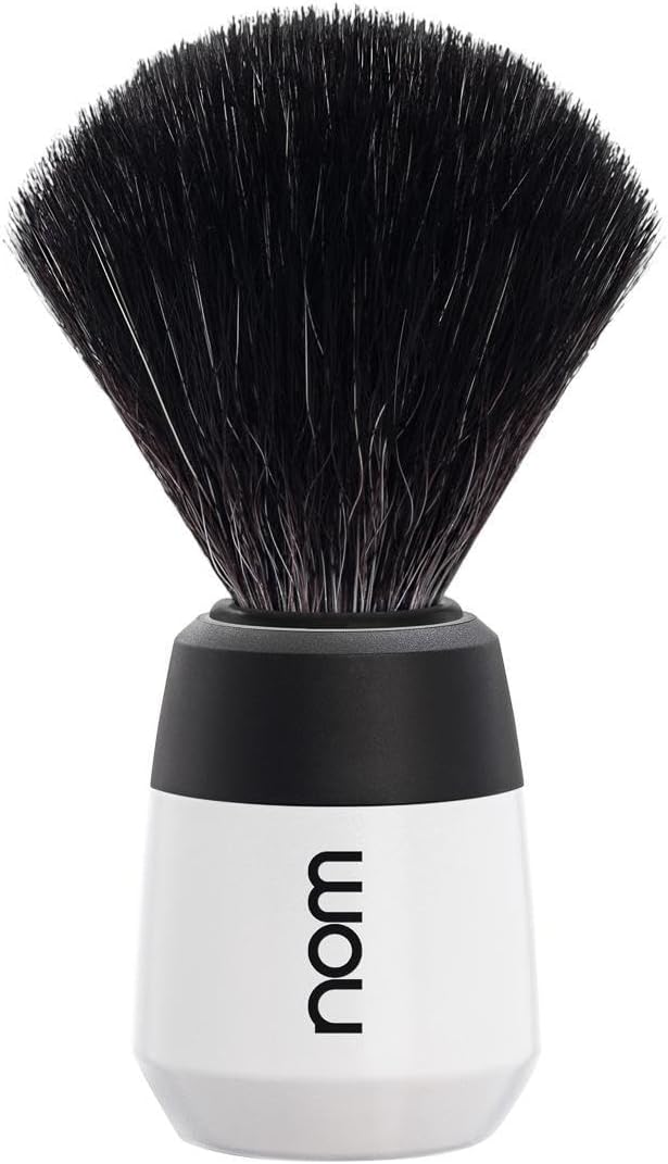 NOM Max Shaving Brush | Vegan Shave Brush for Shaving soaps and creams | sustainable eco-friendly and reusable | Exfoliating Shaving Brush | White handle