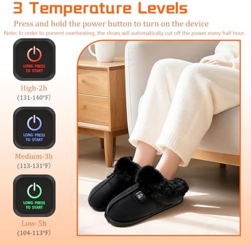 SEASAND Heated Slippers for Men and Women, Rechargeable Electric Foot Warmer, 3-Gear Electric Thick Warm Winter Heated Shoes for Feet Warmers