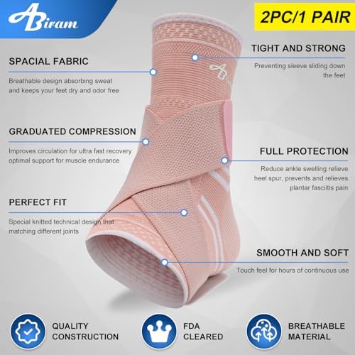 ABIRAM Ankle Brace for Men & Women - Adjustable Support & Compression Sleeve with Wrap for Sprained Ankle, Plantar Fasciitis, Achilles Tendonitis - Breathable Guard for Running, Sports, Recovery