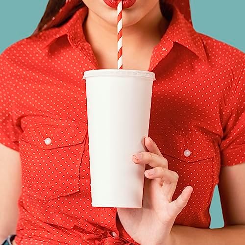 [100 Pack]Red Straws, Disposable Red and White Straws Biodegradable Red Paper Striped Straws for Cocktail, Milkshake, Coffee, Lemonade (0.24" x 7.75", Red)