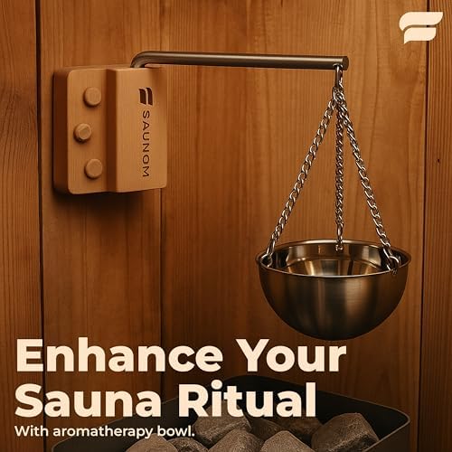 Premium Sauna Aromatherapy Bowl with Durable Swing Arm – Perfect Easy to Install Sauna Oil Aromatherapy Holder for Sauna – Rust-Proof Stainless Steel, 13.5 oz Capacity, Mounting Screws Included