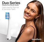 AquaSonic Genuine Duo Series Replacement Brush Heads | for Normal & Sensitive Teeth | Compatible with Duo Series & Home Dental Center Toothbrush Handles | NOT Compatible with Duo Series Pro