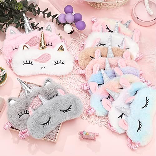 Newcotte 12 Pcs Unicorn Sleep Mask Rainbow Unicorn Plush Eye Covers Soft Eye Mask for Sleeping Bulk Funny Sleeping Mask Sleep Blindfold for Women Night Party Travel Nap Lunch Break