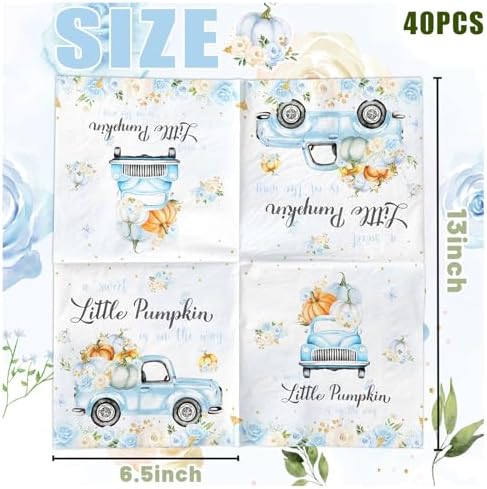 A Sweet Little Pumpkin is on The Way Napkins,Pumpkin Boy Baby Shower Decorations Blue Truck Rose,A Sweet Little Pumpkin is on The Way Baby Shower Gender Reveal Party