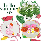 Flamingo Cake Topper Summer Cake Decorations with Artificial Flowers Palm Leaves for Hawaii Beach Supplies