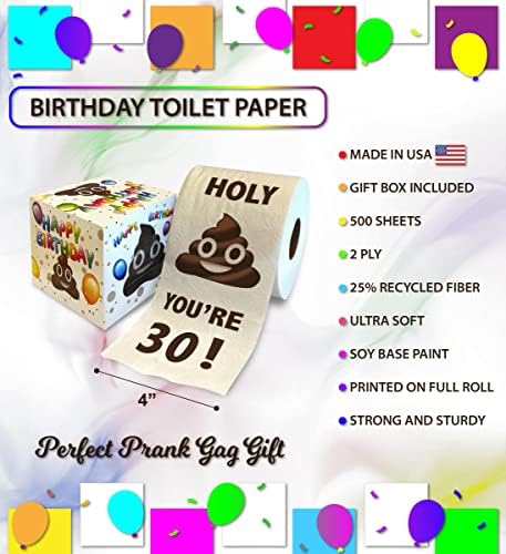 Printed TP You're 30 Birthday Toilet Paper Gift - 30th Bday Party Funny Birthday Gift Joke Toilet Paper Prank, Novelty Unique Birthday Presents for Men, Women, Family, Friends - 500 Sheets