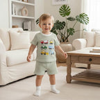 Toddler Baby Boy Summer Clothes Waffle Truck Embroidery Short Sleeve Tops T-Shirt and Shorts Sets Cute 2Pcs Outfits