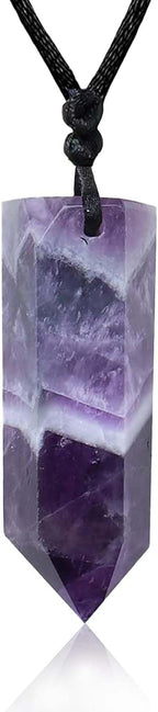 Runyangshi Healing Crystal Pendants, Single Pointed Natural Crystal Quartz Necklace 6 Faceted Chakra Crystal Wand Stone Reiki Energy