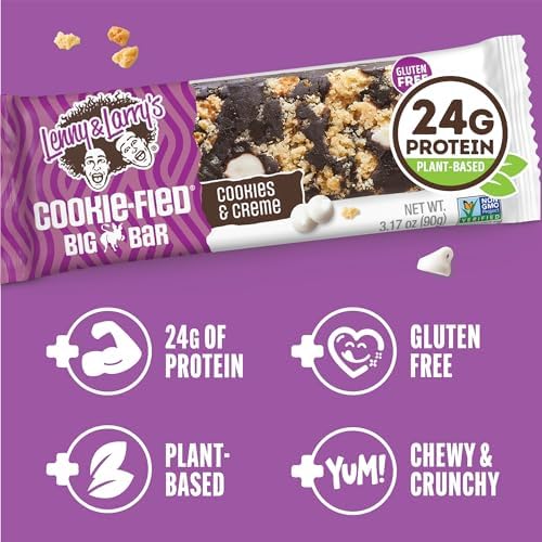 Lenny & Larry's Cookie-fied BIG BAR – Cookies and Creme Vegan Protein Bars 12x90g – Healthy Snacks, 24g Plant Protein & 10g Prebiotic Fiber – Gluten-Free Power Bar & Vegan