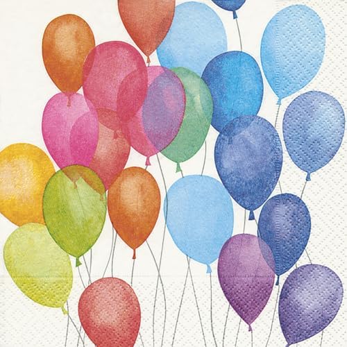 IHR Ideal Home Range Cocktail Napkins Disposable 3-Ply Paper Party Napkin Pack, 5" x 5", Bright Balloons, 20-Count
