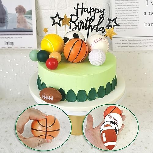 37 PCS Sports Cake Toppers Sports Cake Decoration with Soccer Football Baseball Basketball Tennis Golf for Ball Theme Birthday Supplies
