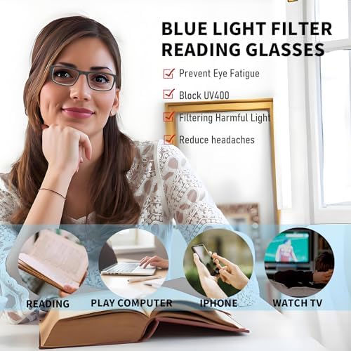 Reading Glasses, Sturdy Anti Glare Blue Light Blocking Glasses, Filter UV Ray/Glare Cheaters,Comfort Spring Hinges Eyeglasses,Computer Eye Glasses for Men and Women（Black 2.0）